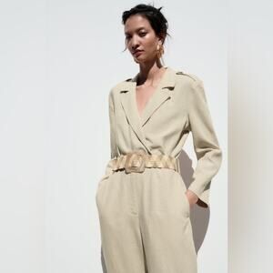 ZARA linen blend belted long sleeve jumpsuit 2157/057 A5 size small